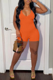 Red Fashion Casual Solid Backless V Neck Skinny Romper