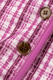 Purple Sexy Plaid Print Patchwork Buckle O Neck Sleeveless Two Pieces