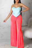 Fluorescent Yellow Casual Solid Patchwork High Waist Wide Leg Solid Color Bottoms