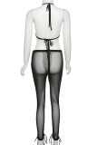 White Sexy Solid Bandage Patchwork See-through Halter Sleeveless Two Pieces