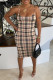 Khaki Sexy Print Patchwork Spaghetti Strap One Step Skirt Dresses