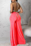 Fluorescent Yellow Casual Solid Patchwork High Waist Wide Leg Solid Color Bottoms