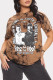Brown Fashion Casual Print Basic O Neck T-Shirts