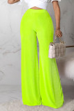 Fluorescent Yellow Casual Solid Patchwork High Waist Wide Leg Solid Color Bottoms