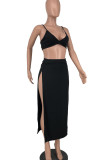 White Fashion Sexy Solid Backless Slit Spaghetti Strap Sleeveless Two Pieces