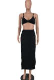White Fashion Sexy Solid Backless Slit Spaghetti Strap Sleeveless Two Pieces