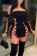 Black Sexy Solid Bandage Hollowed Out Patchwork Off the Shoulder Pencil Skirt Dresses