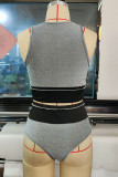 Silver Street Print Patchwork O Neck Sleeveless Two Pieces