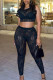 Black Sexy Solid Hollowed Out Patchwork O Neck Sleeveless Two Pieces