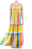 Light Yellow Fashion Casual Plus Size Print Bandage Backless Spaghetti Strap Long Dress