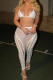 White Sexy Solid Bandage Patchwork See-through Halter Sleeveless Two Pieces