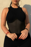 Black Fashion Casual Solid Patchwork O Neck Sleeveless Two Pieces