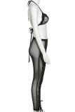 White Sexy Solid Bandage Patchwork See-through Halter Sleeveless Two Pieces