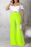 Fluorescent Yellow Casual Solid Patchwork High Waist Wide Leg Solid Color Bottoms