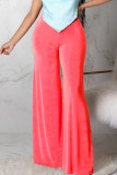 Fluorescent Yellow Casual Solid Patchwork High Waist Wide Leg Solid Color Bottoms