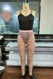 Pink Fashion Sexy Print Backless Spaghetti Strap Sleeveless Two Pieces