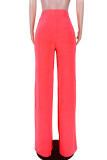 Fluorescent Yellow Casual Solid Patchwork High Waist Wide Leg Solid Color Bottoms