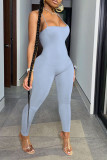 Grey Sexy Sportswear Solid Split Joint Backless Spaghetti Strap Skinny Jumpsuits