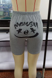 Grey Fashion Casual Print Basic Skinny High Waist Shorts