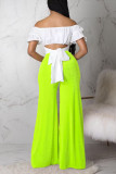 Fluorescent Yellow Casual Solid Patchwork High Waist Wide Leg Solid Color Bottoms