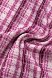 Purple Sexy Plaid Print Patchwork Buckle O Neck Sleeveless Two Pieces