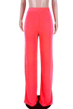 Fluorescent Yellow Casual Solid Patchwork High Waist Wide Leg Solid Color Bottoms