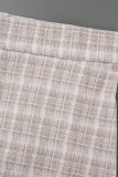 Purple Sexy Plaid Print Patchwork Buckle O Neck Sleeveless Two Pieces