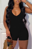 Red Fashion Casual Solid Backless V Neck Skinny Romper