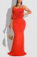 Orange Fashion Sexy Solid Tassel Patchwork Backless Spaghetti Strap Long Dress