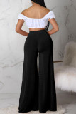 Fluorescent Yellow Casual Solid Patchwork High Waist Wide Leg Solid Color Bottoms