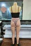 Pink Fashion Sexy Print Backless Spaghetti Strap Sleeveless Two Pieces