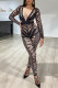 Black Fashion Casual Print Basic O Neck Skinny Jumpsuits