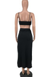 White Fashion Sexy Solid Backless Slit Spaghetti Strap Sleeveless Two Pieces