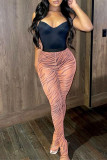 Pink Fashion Sexy Print Backless Spaghetti Strap Sleeveless Two Pieces