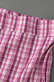 Purple Sexy Plaid Print Patchwork Buckle O Neck Sleeveless Two Pieces