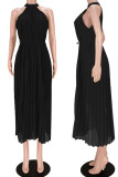 Red Casual Elegant Solid Patchwork Fold O Neck Dresses