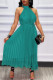 Blue Casual Elegant Solid Patchwork Fold O Neck Dresses