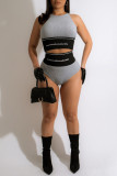 Silver Street Print Patchwork O Neck Sleeveless Two Pieces
