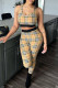 Khaki Fashion Sportswear Plaid Patchwork U Neck Sleeveless Two Pieces