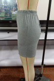 Grey Fashion Casual Print Basic Skinny High Waist Shorts