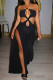 Black Fashion Sexy Solid Hollowed Out Backless Slit Halter Regular Jumpsuits