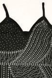 Black Sexy Solid Patchwork See-through Spaghetti Strap Pencil Skirt Dresses