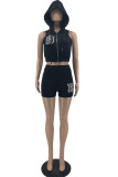 Red Fashion Casual Letter Print Basic Hooded Collar Sleeveless Two Pieces