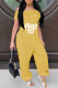 Yellow Casual Print Patchwork Off the Shoulder Loose Jumpsuits