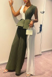 Red Fashion Casual Solid Patchwork V Neck Regular Jumpsuits