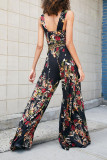 Red Casual Print Patchwork Straight Jumpsuits