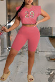 Pink Fashion Casual Solid Embroidered O Neck Sleeveless Two Pieces