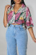 Pink Fashion Casual Print Basic Turndown Collar Tops