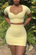 Yellow Sexy Solid Patchwork Square Collar Short Sleeve Two Pieces