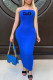 Blue Fashion Sexy Print Letter Strapless One Step Skirt Dresses